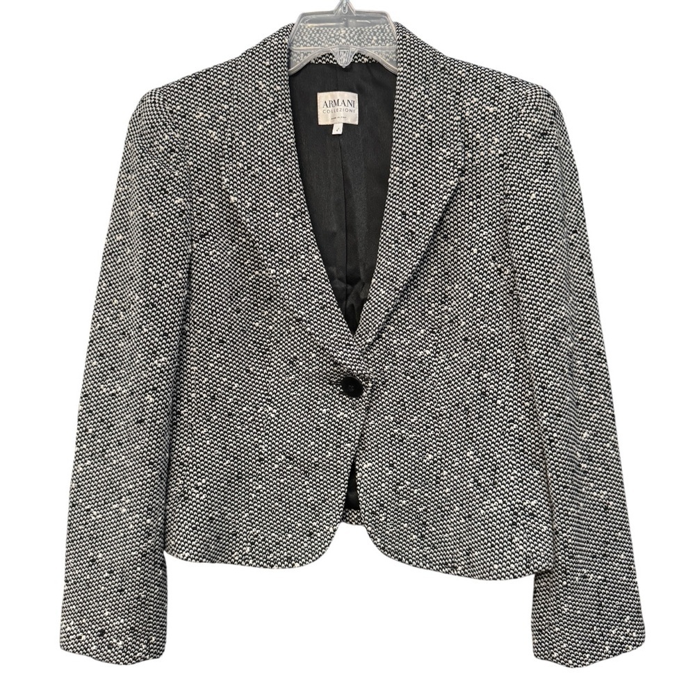 Armani Collezioni Womenâs Blazer Wool Tweed Black White Italy Size 4